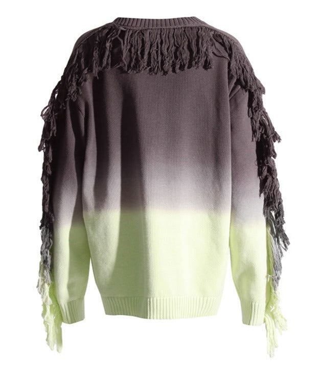 ombré fringe-trim sweater with textured shoulders - Famidah
