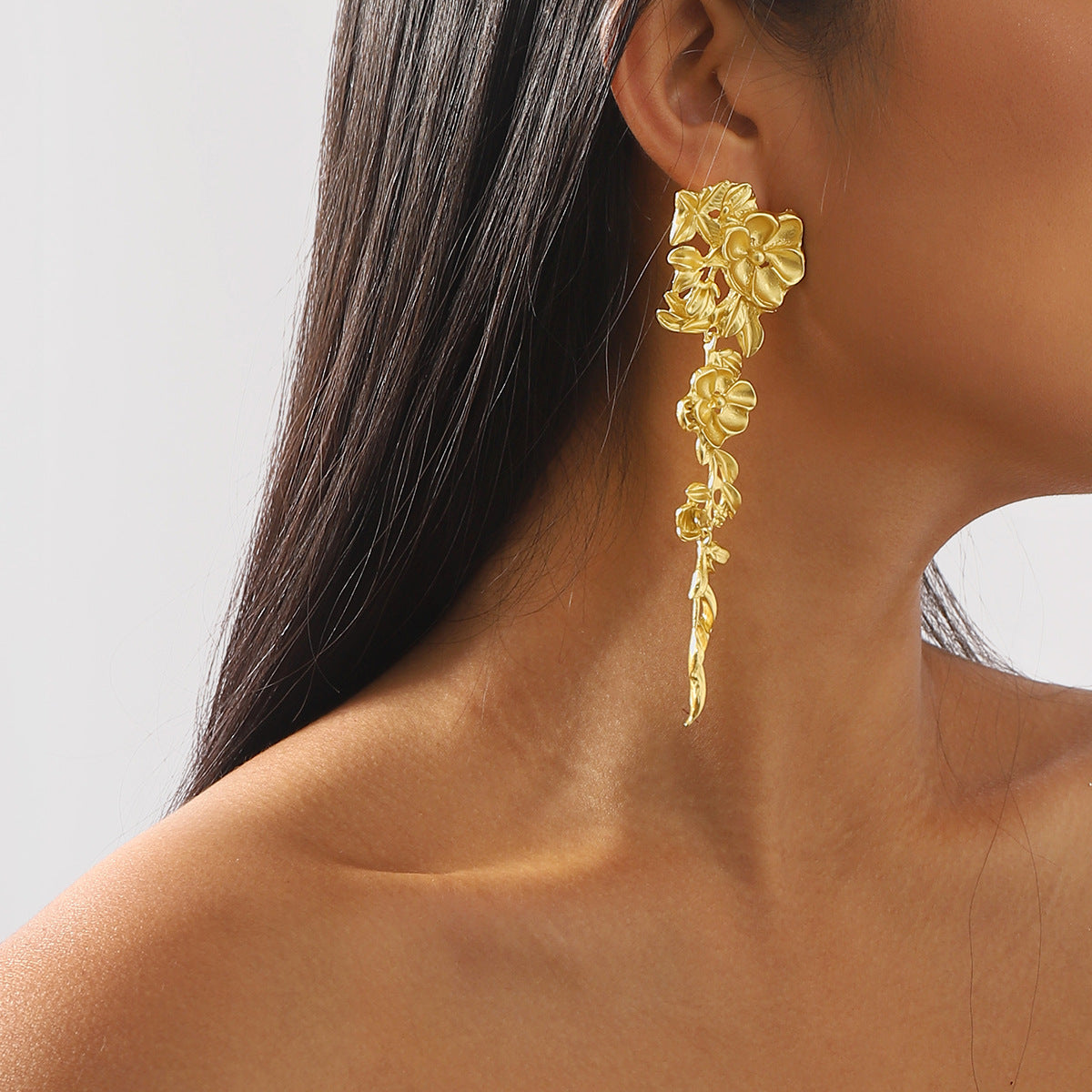 Floral drop earrings with cascading leaf vines – Bondru