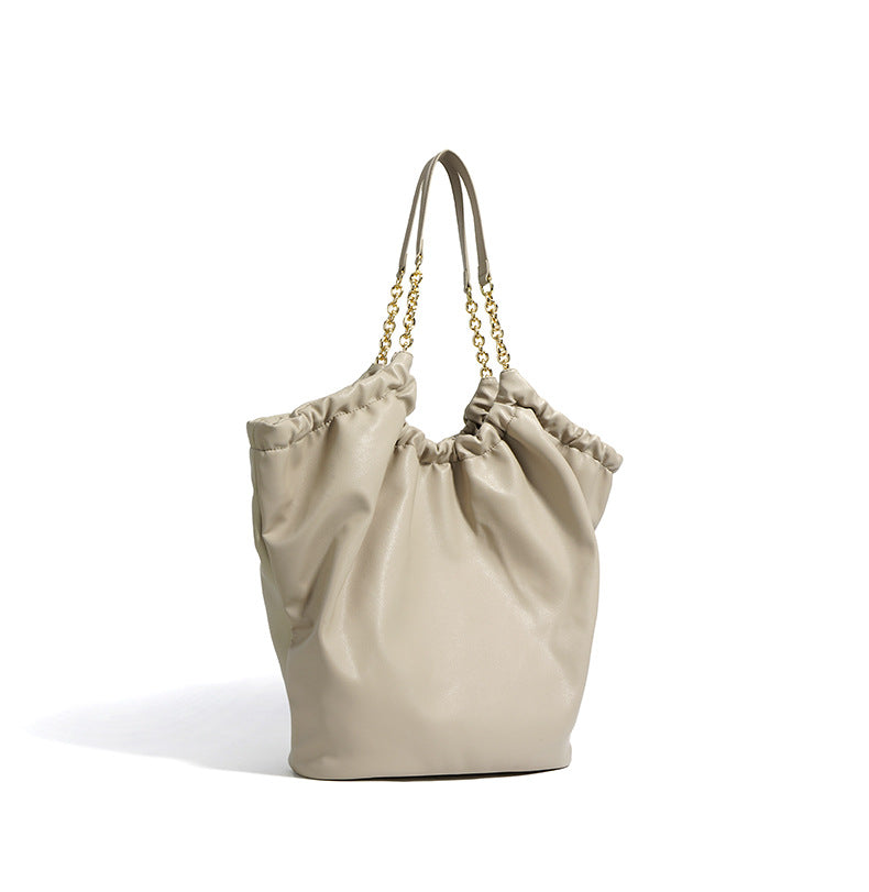 ruched soft tote with chain strap – ELBARA