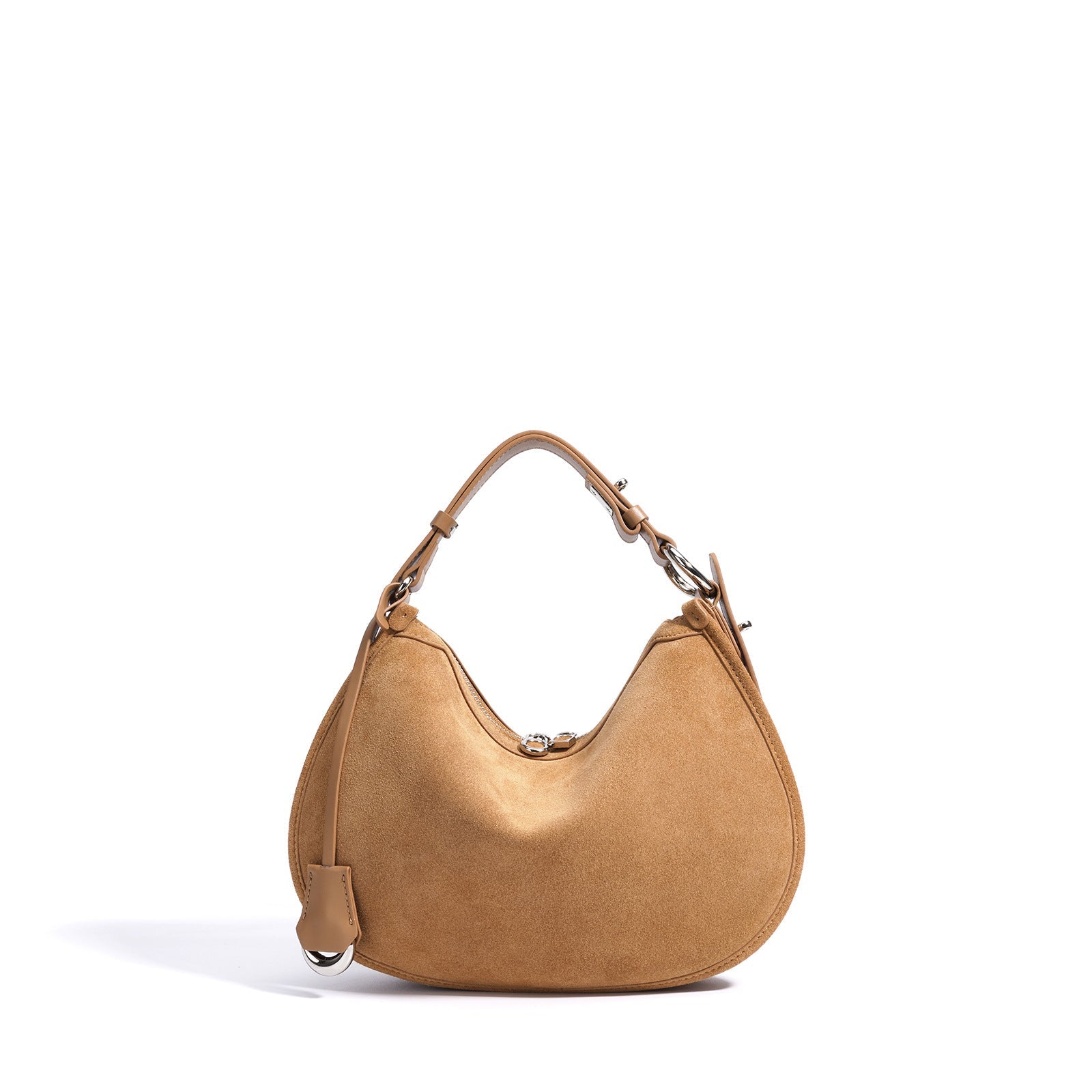 crescent suede shoulder bag with leather trim – SIENNA