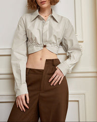 Cropped button-down shirt with gathered waist - Junfi
