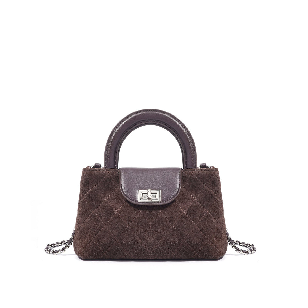 quilted suede top-handle bag with leather flap - TESSLA
