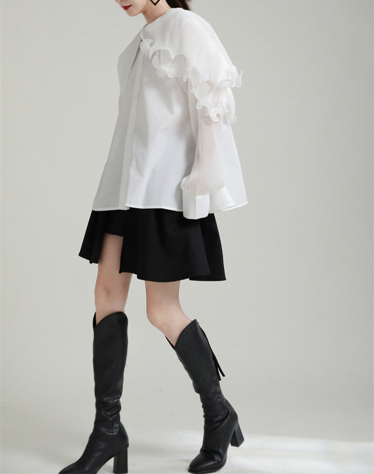 Ruffled shoulder shirt dress with belt - Vinky
