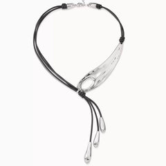 Metal teardrop pendant necklace with adjustable black cord – Nimni