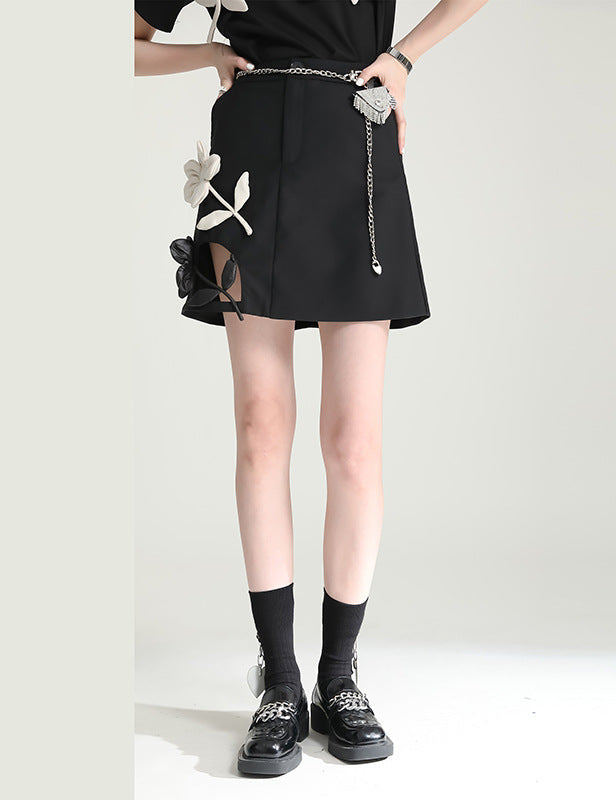 mini A-line skirt with 3D floral appliqué – FLORAX