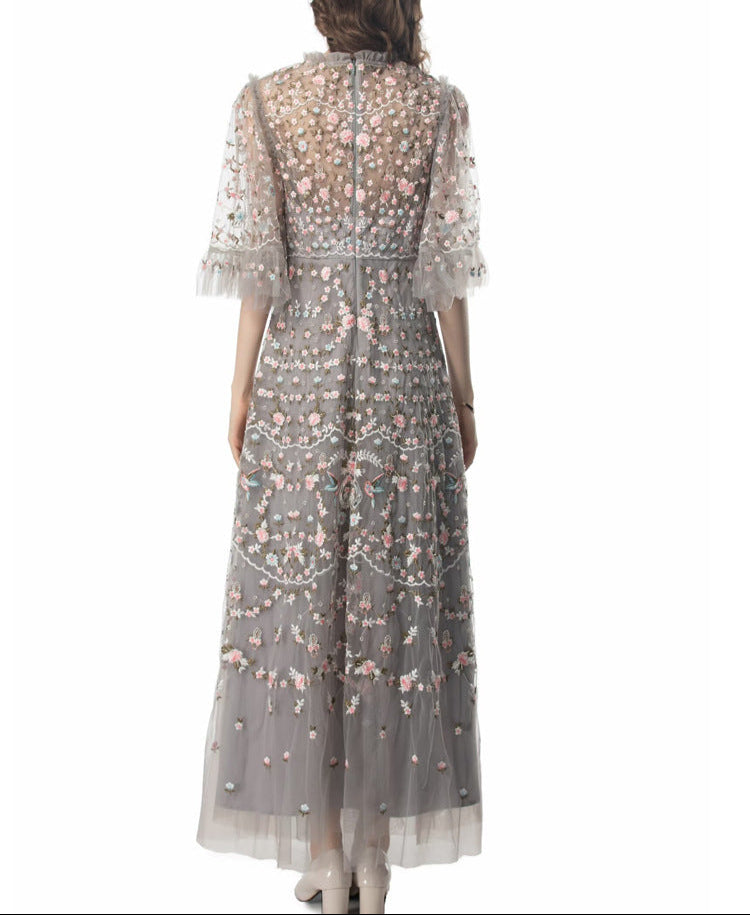 embroidered tulle gown with sheer sleeves – ESMEE
