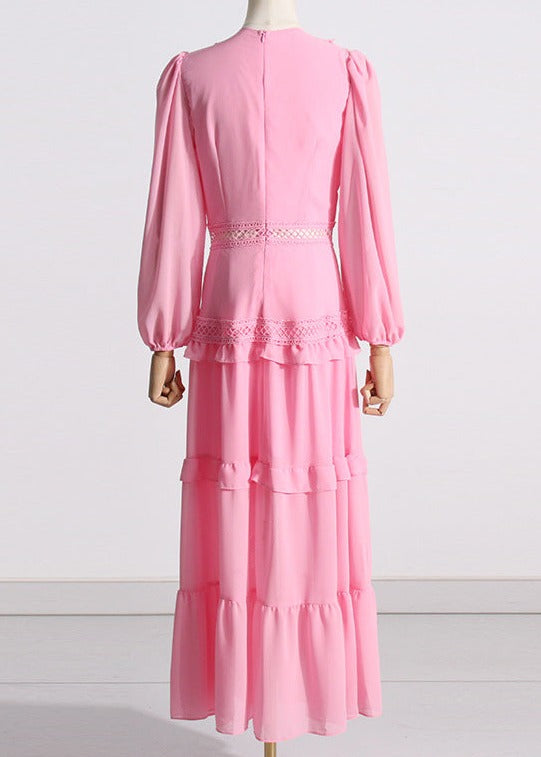 Tiered chiffon gown with crochet trim – Gennyfer