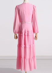 Tiered chiffon gown with crochet trim – Gennyfer