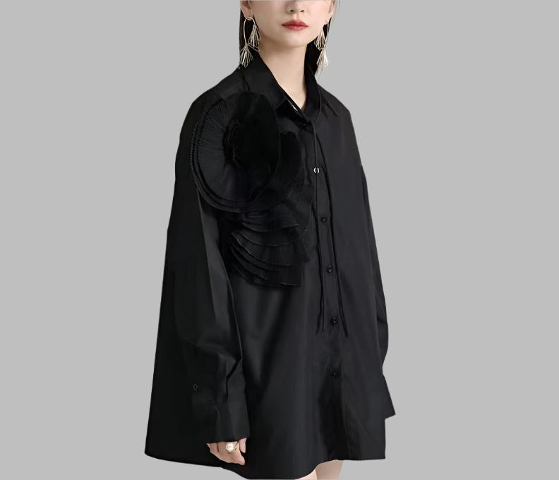 long-sleeve shirt with oversized pleated shoulder detail – Tavvi