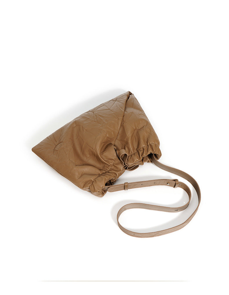 crinkled leather tote with gathered top - LUNTA