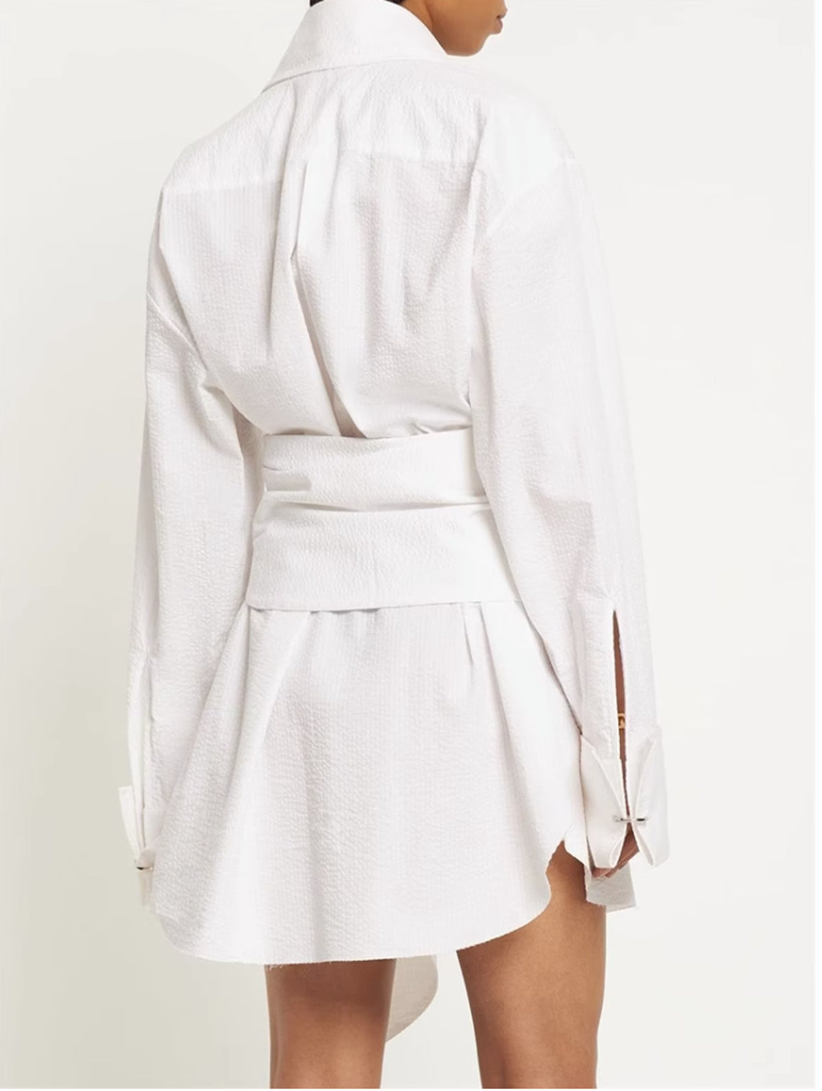 Long sleeve button-up shirt with asymmetrical belt - Anruly