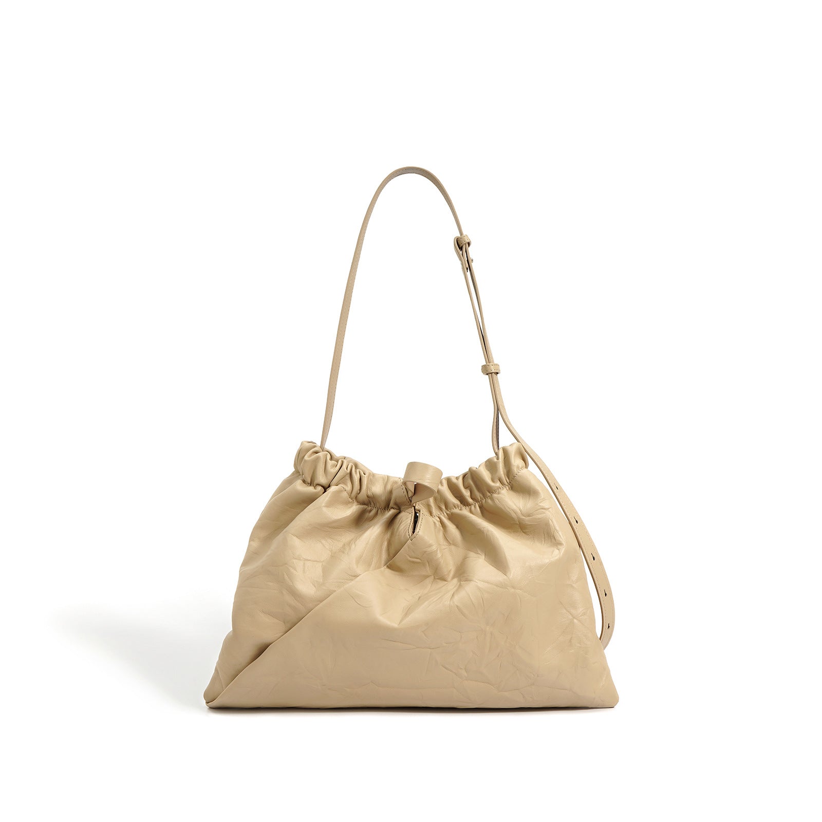 crinkled leather tote with gathered top - LUNTA