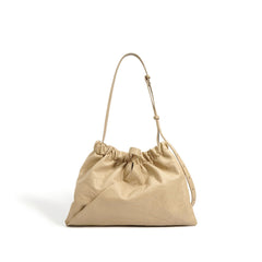 crinkled leather tote with gathered top - LUNTA