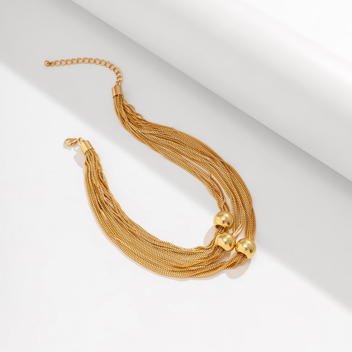 Multi-strand chain necklace with trio beads - Nhjlu