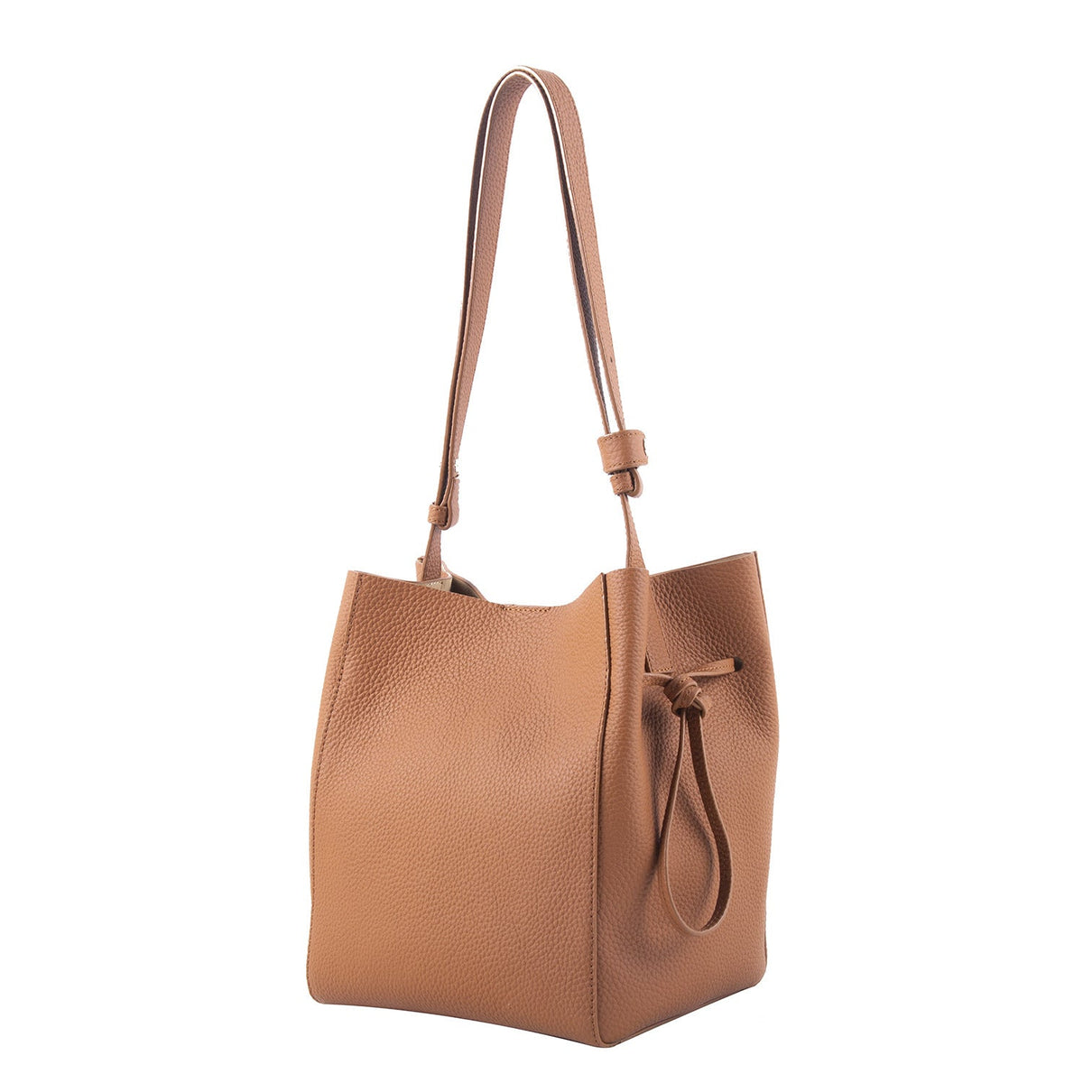 pebbled leather bucket bag with adjustable strap – LUNARD