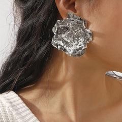 oversized molten rose earrings with sculptural petals - ARYAV
