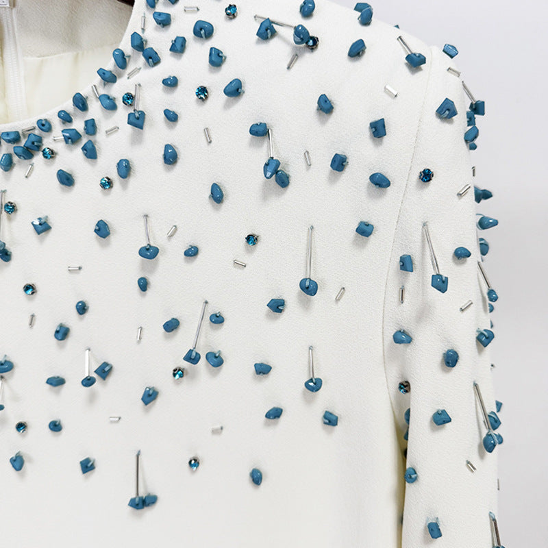 embellished neckline gown with long sleeves – Ylana