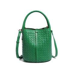 woven leather bucket bag with rounded handle – IVONY
