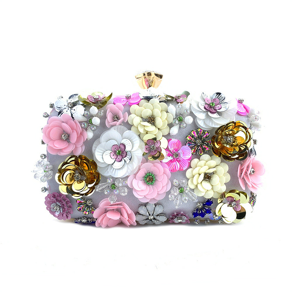Floral Embellished Box Clutch with Gold Accents - Hilu