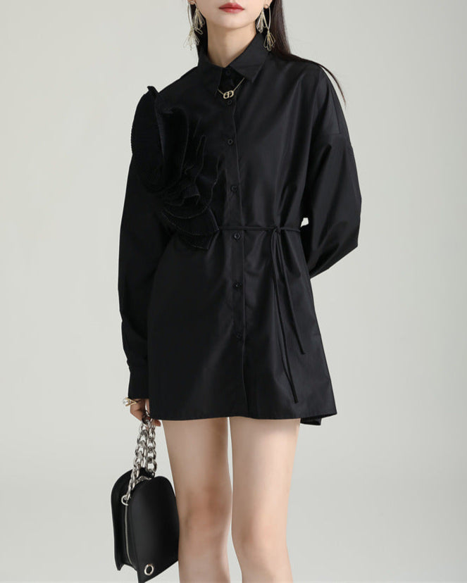 Long Sleeve Shirt with Oversized Folded Flower - Bursi