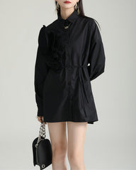 Long Sleeve Shirt with Oversized Folded Flower - Bursi