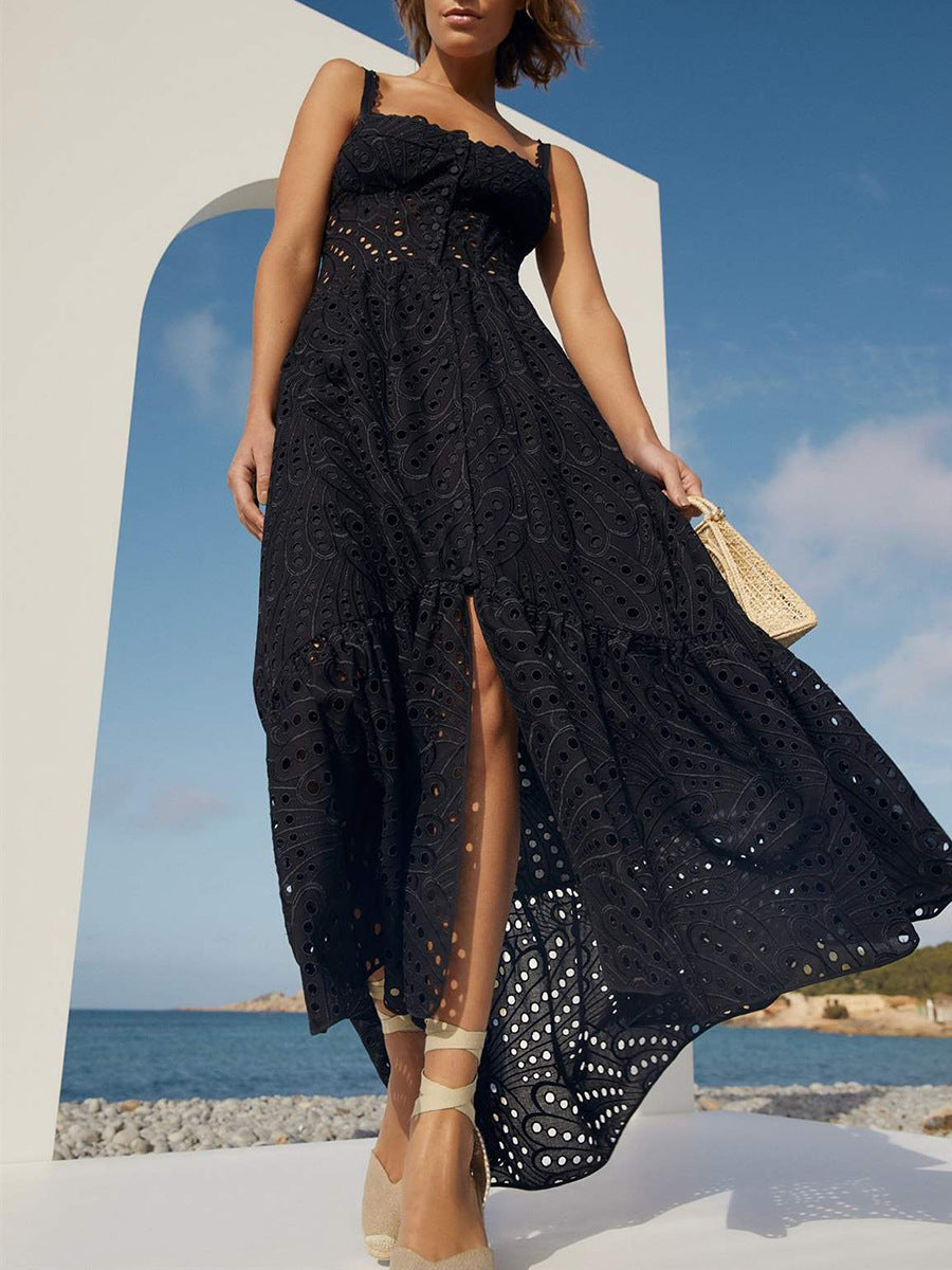 printed ruffle-hem sundress with spaghetti straps – Callisto