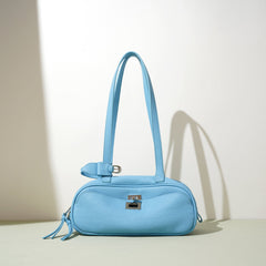 mini shoulder bag in sky blue pebbled leather – AZURA