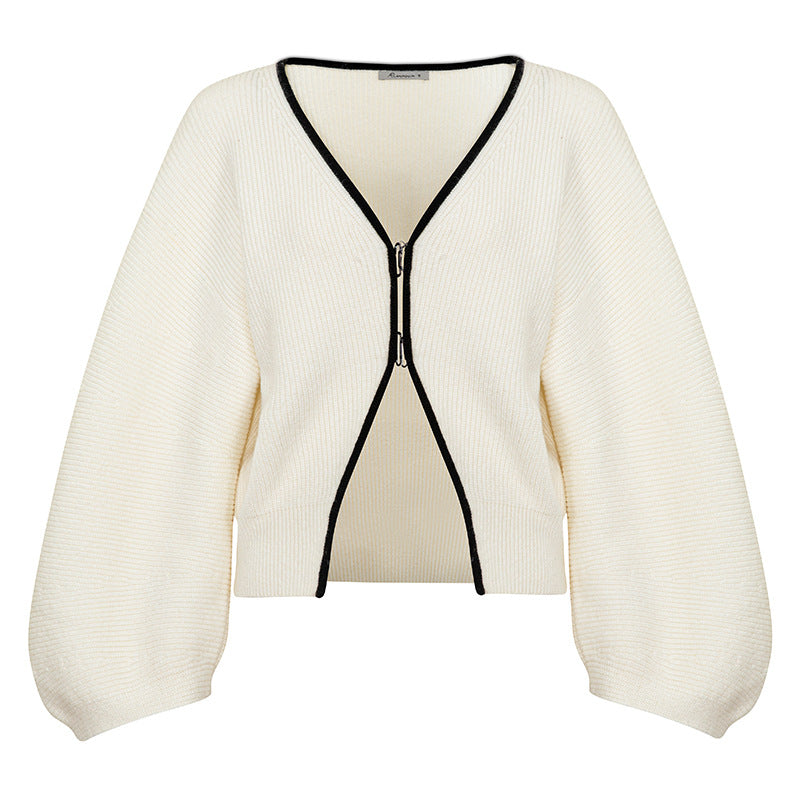 Zip-up knit jacket with balloon sleeves - Erwibu