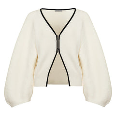 Zip-up knit jacket with balloon sleeves - Erwibu