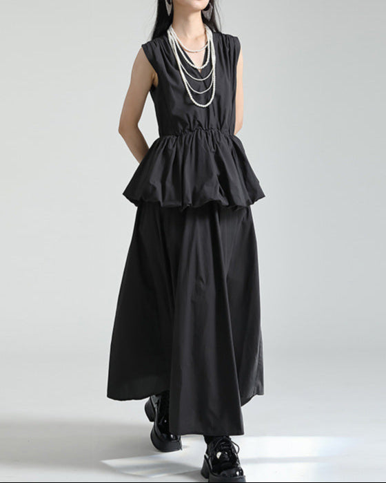 Sleeveless peplum suit with gathered waist - OPHELIW