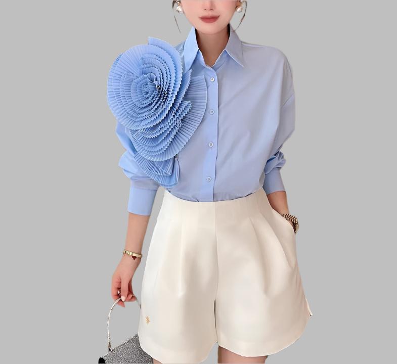 long-sleeve shirt with oversized pleated shoulder detail – Tavvi