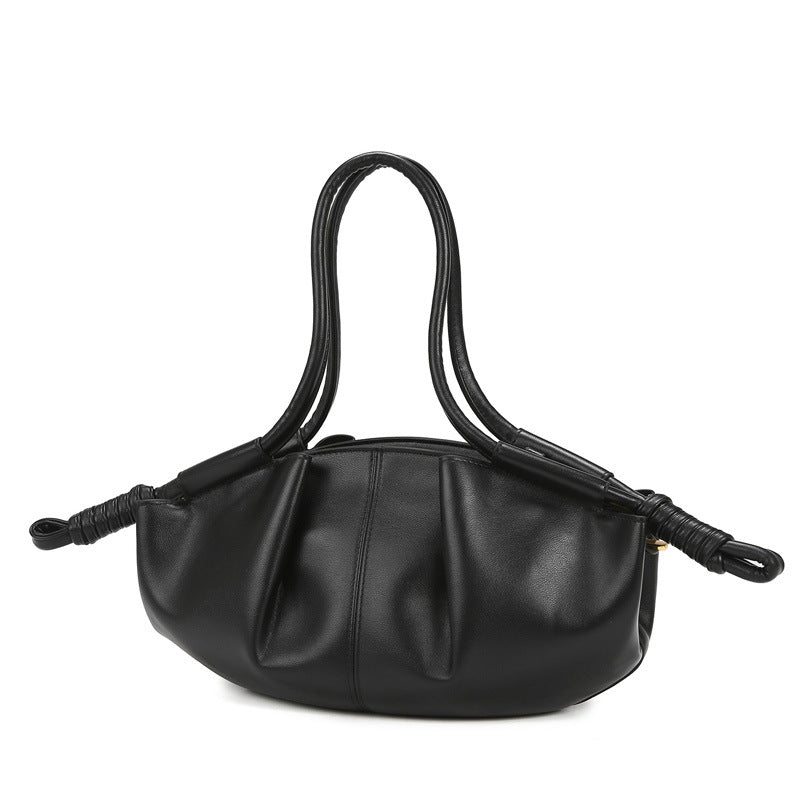 ruched crescent bag with knotted handles – NYRA