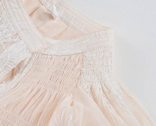 embroidered organza midi dress with puff sleeves – Elsabeth
