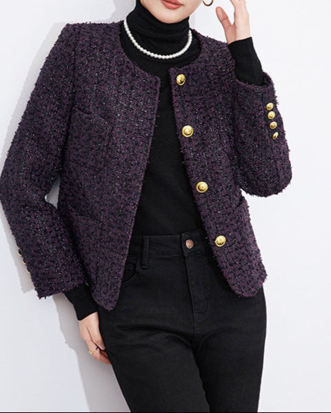textured tweed jacket with gold buttons - VERAQ