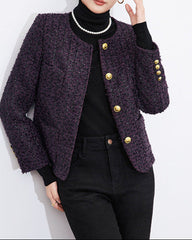 textured tweed jacket with gold buttons - VERAQ