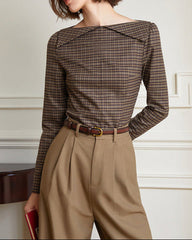 Long-sleeve plaid blouse with angular collar - Vituli