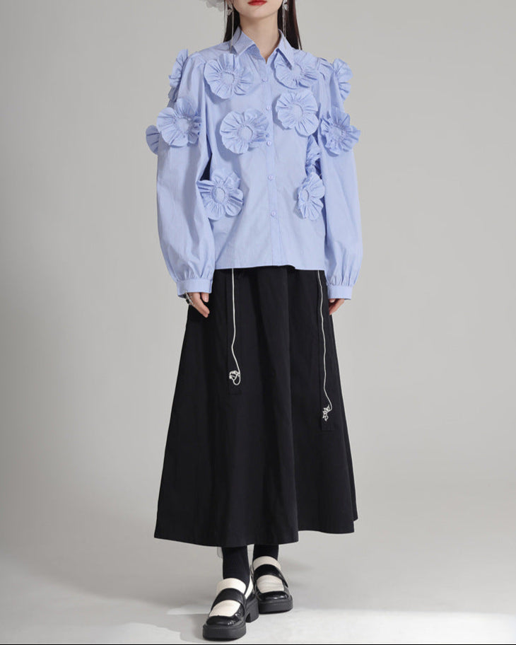 Long-sleeve shirt with floral applique detail - Biju