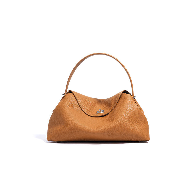curved-top leather shoulder bag with silver twist lock – NOLA