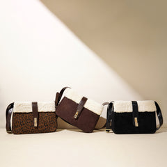 suede crossbody bag with shearling trim – COCOA