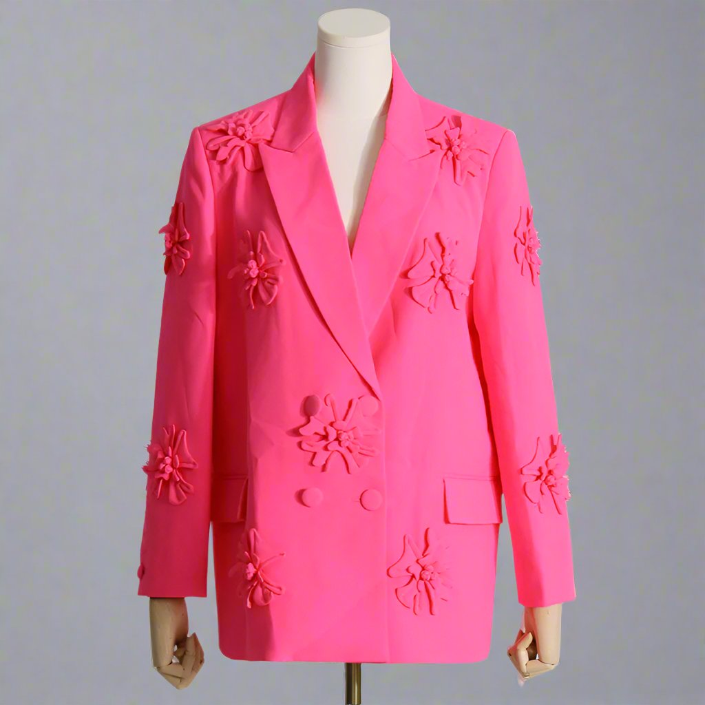 floral applique double-breasted blazer and flared pants set - GHOOTER