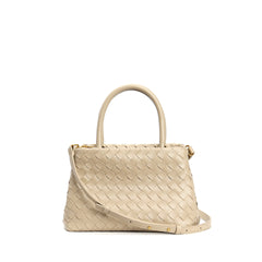 structured woven leather handbag with top handles and shoulder strap - MILZA