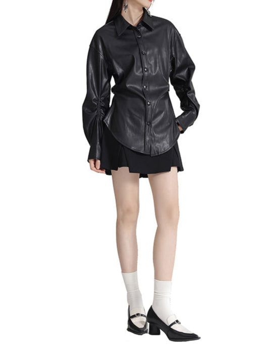 Long-sleeve leather shirt with button-down front - Zurdi