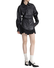 Long-sleeve leather shirt with button-down front - Zurdi
