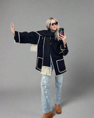 fringed cape jacket with contrast trim – Teghan