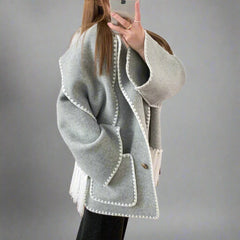 fringed cape jacket with contrast trim – Teghan