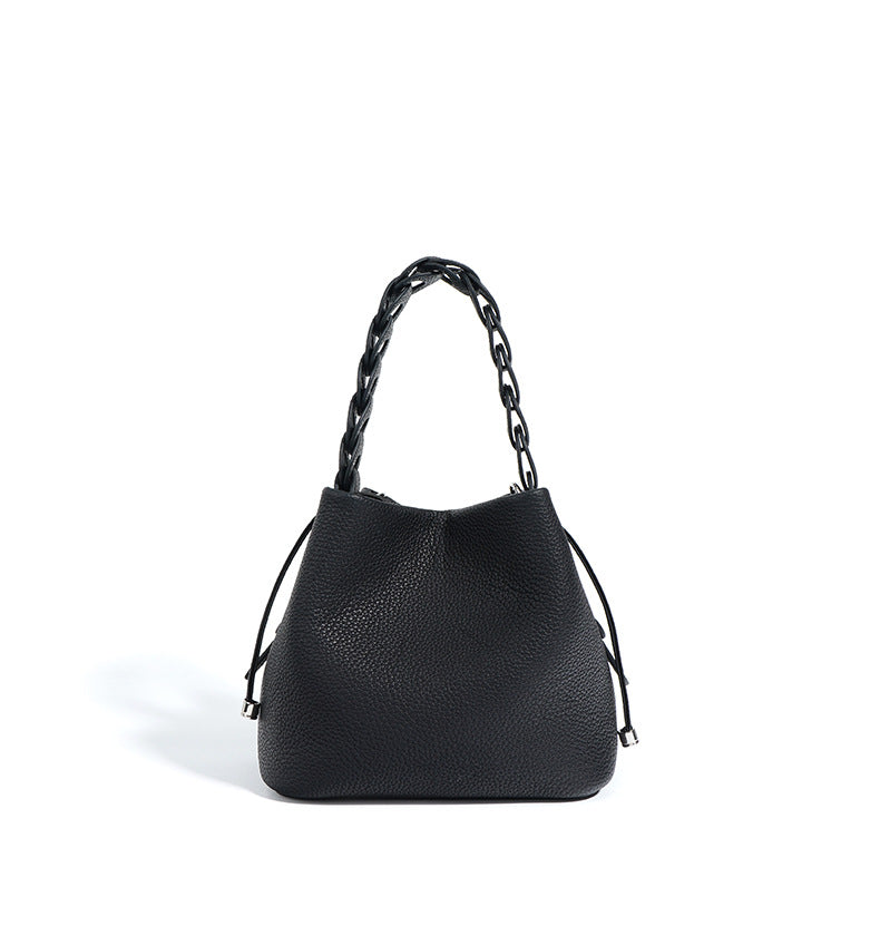 drawstring mini bucket bag with braided top handle – SIENNA