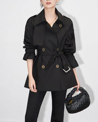 double-breasted short trench jacket with tie belt - ARYAB