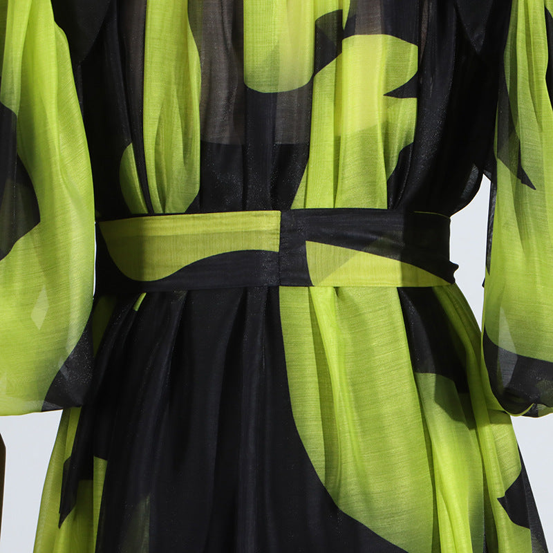 puff-sleeve tiered maxi dress with abstract print – ZARA