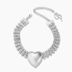 Rhinestone chain bracelet with metallic heart charm – Ringu