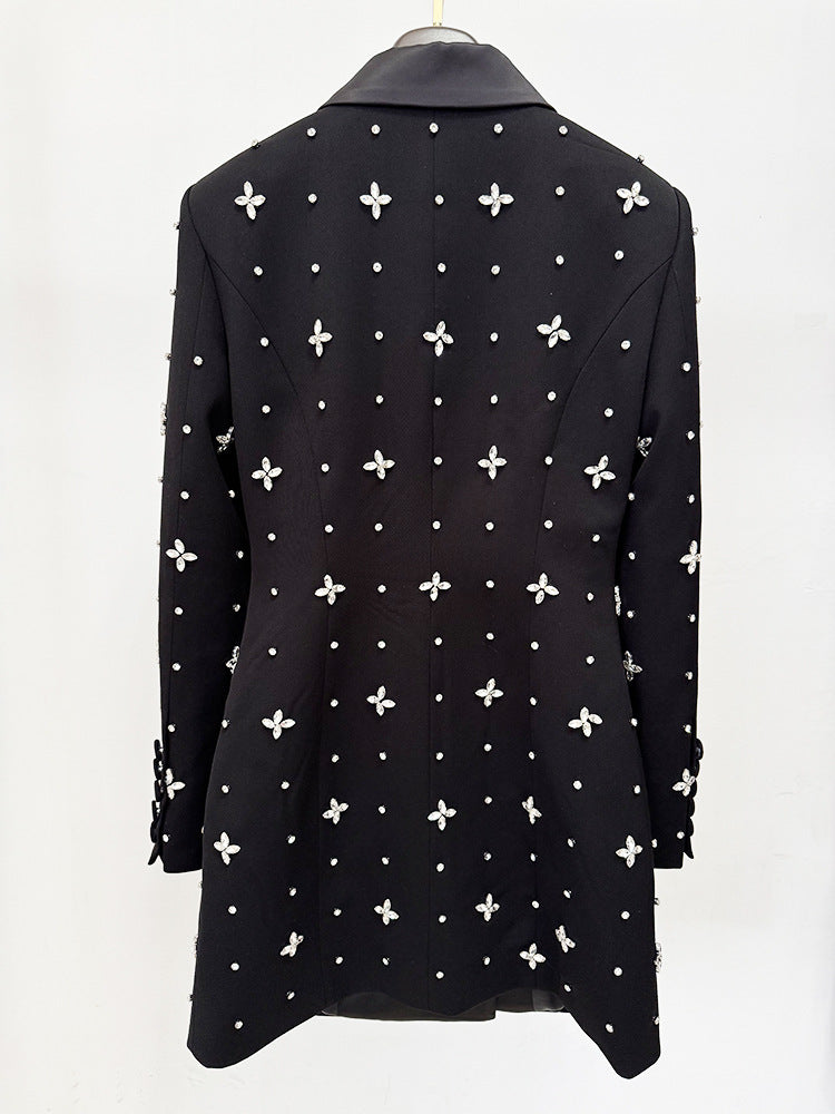 Embellished blazer mini dress with satin lapels – STEERLA